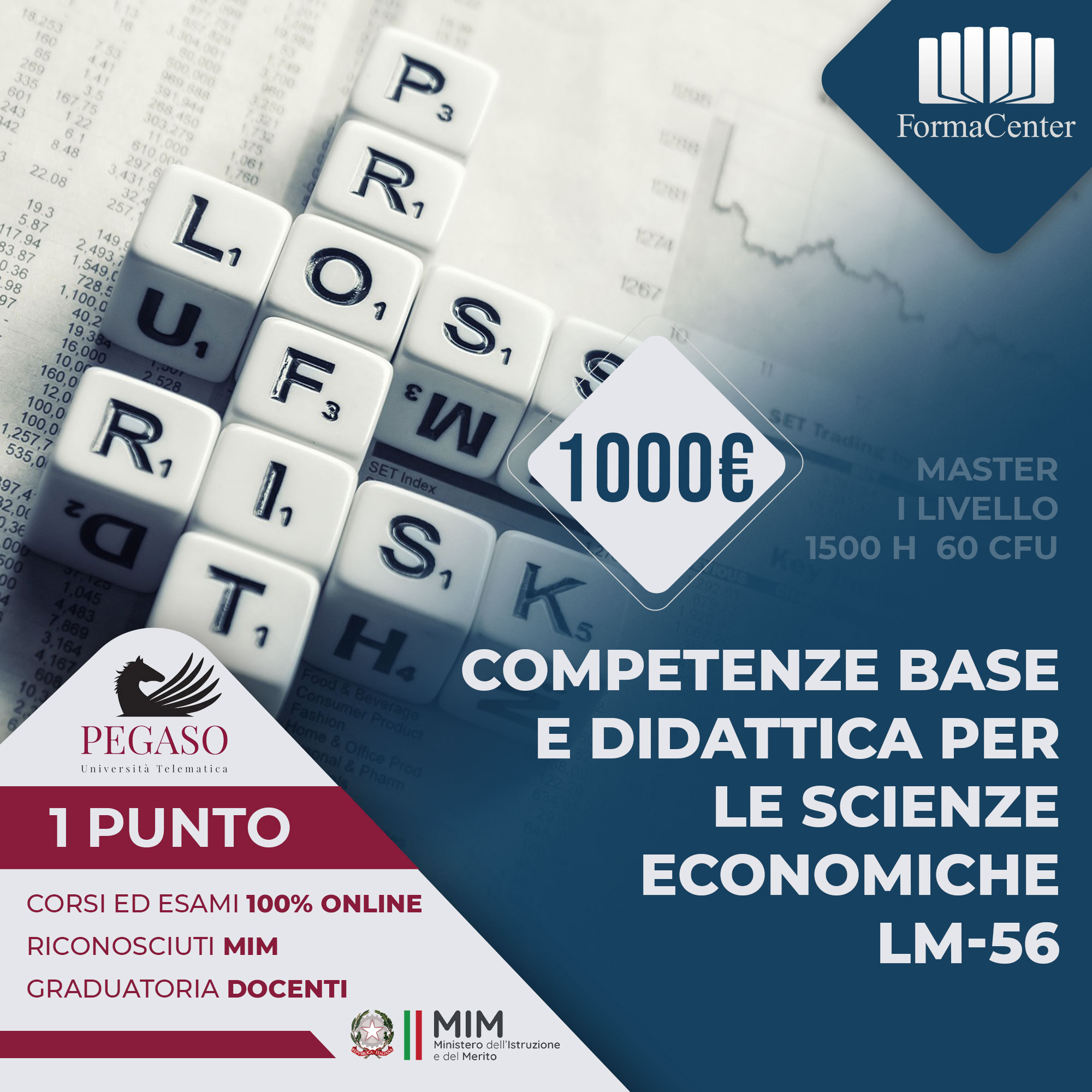 Master 1° livello: COMPETENZE BASE E DIDATTICA PER LE SCIENZE ECONOMICHE LM-56